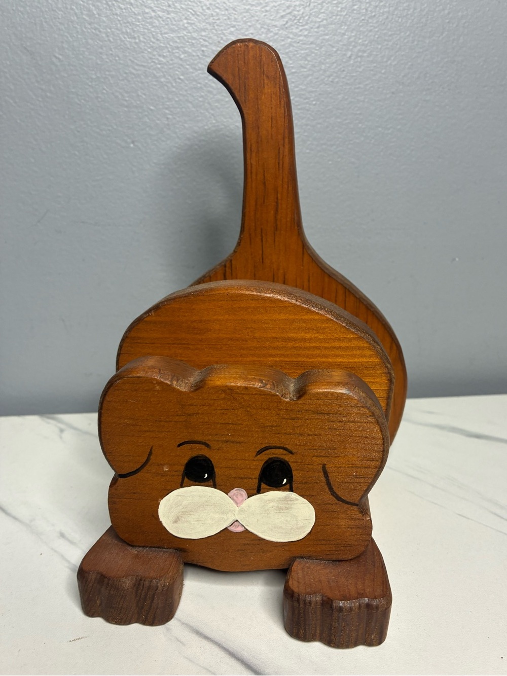 Vintage Handmade Wood Dog Letter Napkin Holder Folk Art Country Decor